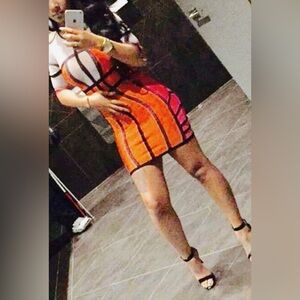 Vibrant Orange and Pink Bodycon Dress